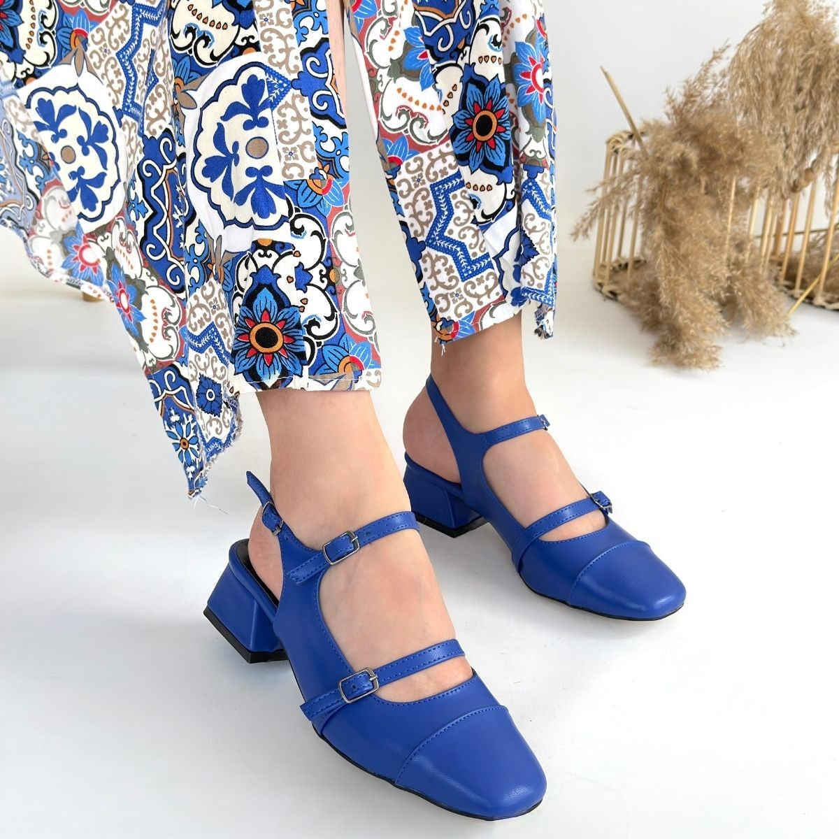 Doran Mavi Cilt Topuklu Ayakkabı