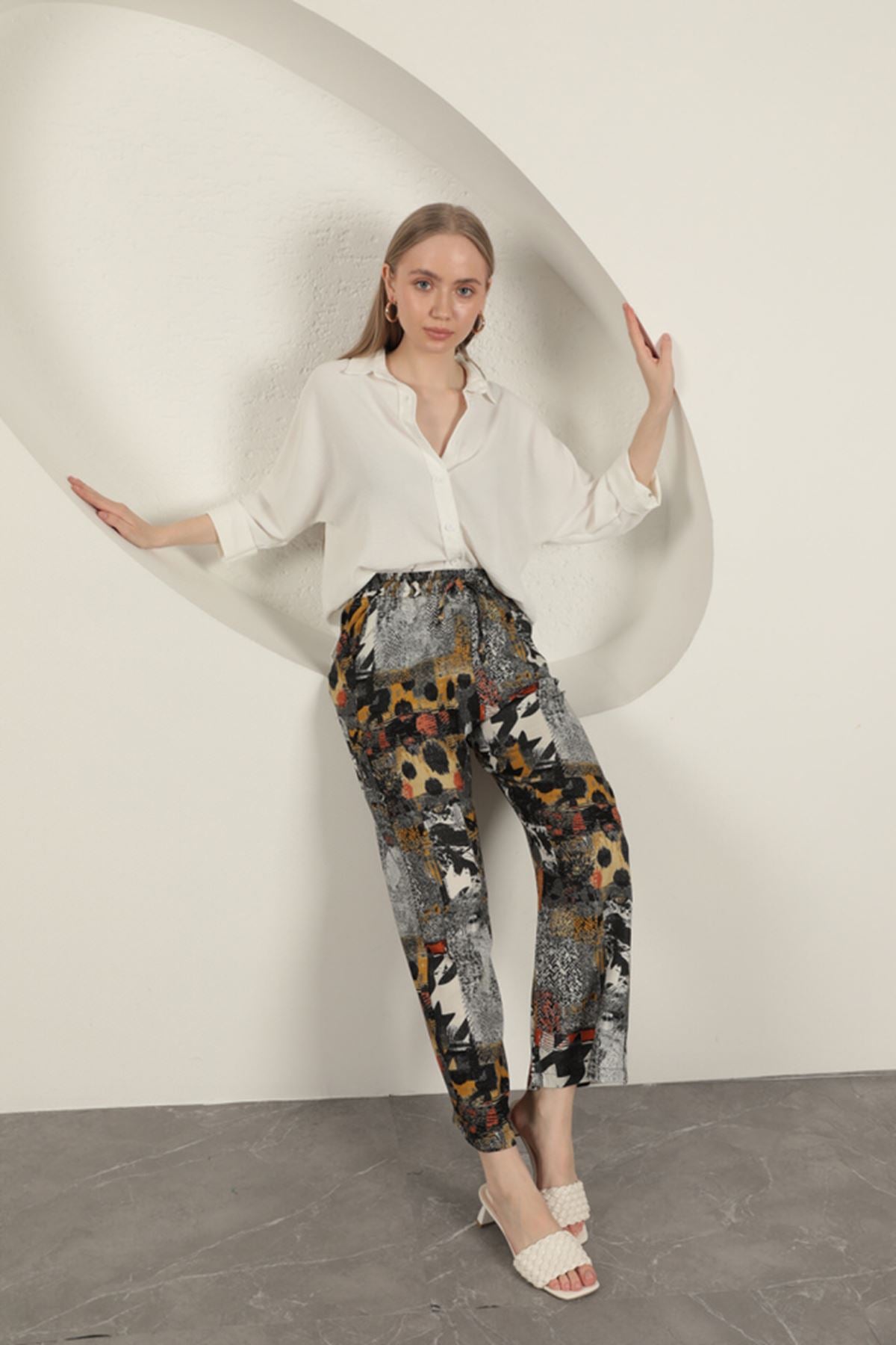 Viskon Kumaş Geniş Kadın Pantolon-Siyah