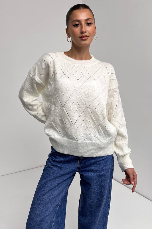 Bisiklet Yaka Baklava Desenli Triko Kazak