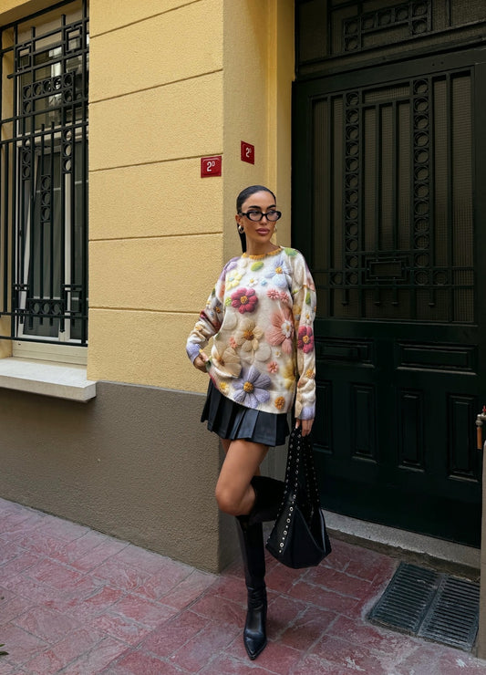 Bisiklet Yaka Desenli Triko Kazak