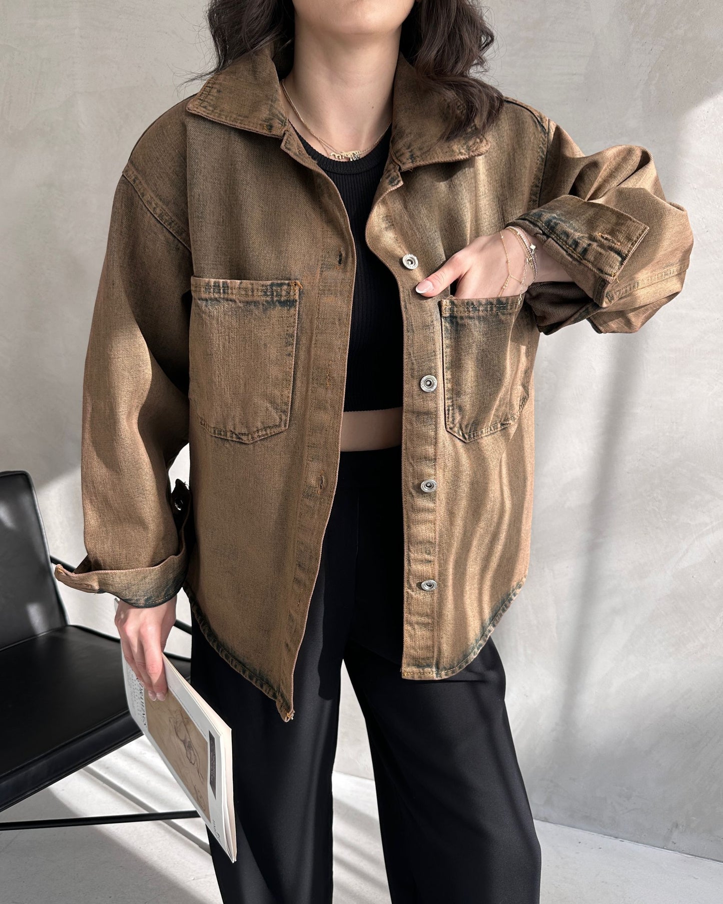 Çift Cepli Oversize Denim Gömlek Ceket