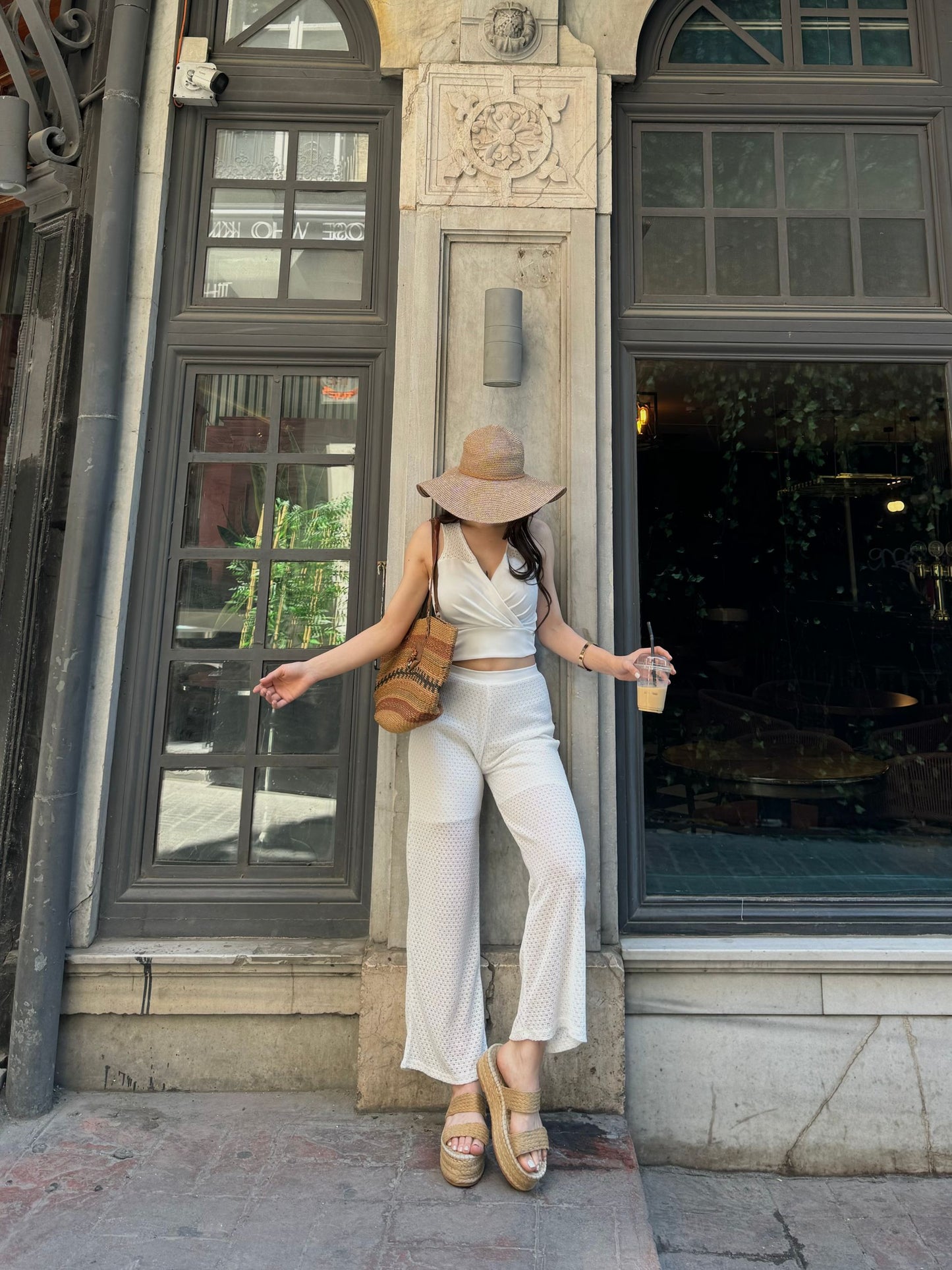 Kruvaze Yaka Crop Bluz Ve Detaylı Pantolon Triko İkili Takım