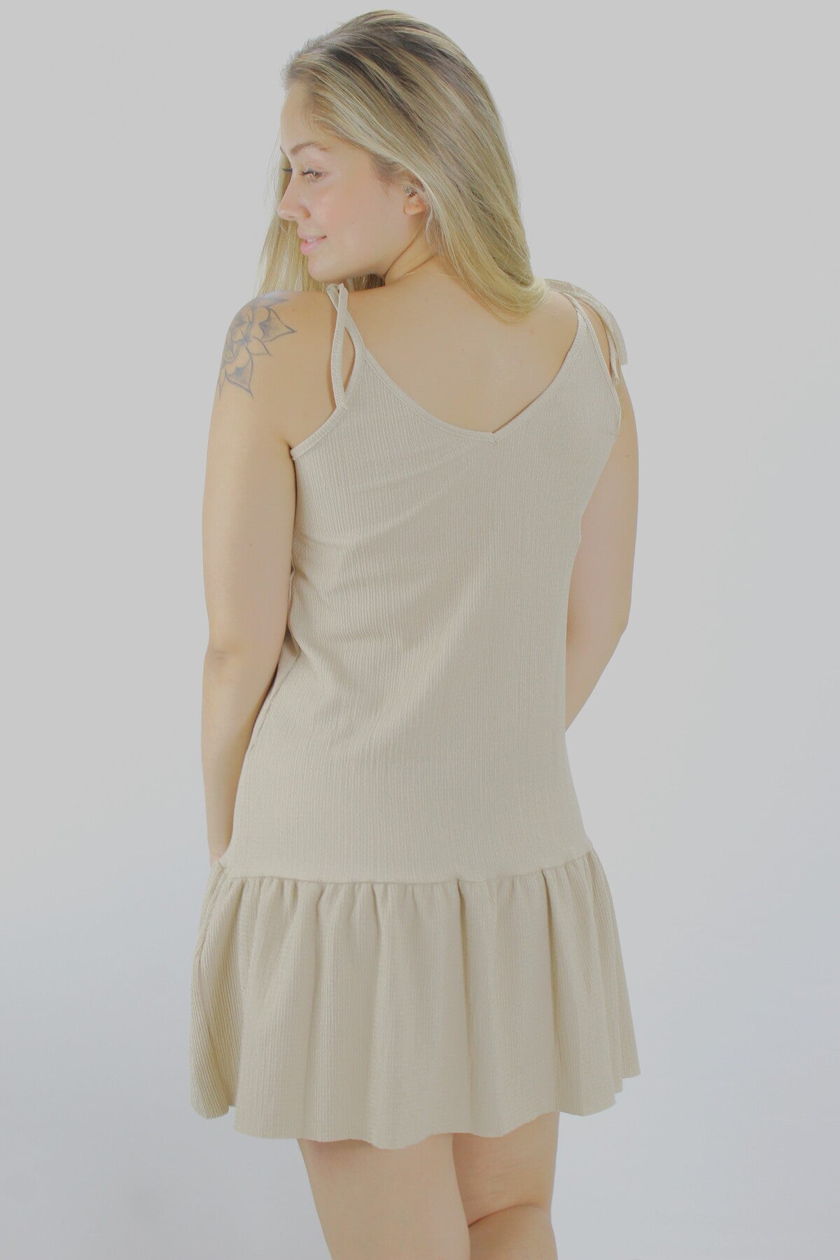 Krinkıl İp Askılı Elbise Vizon - 1456.65