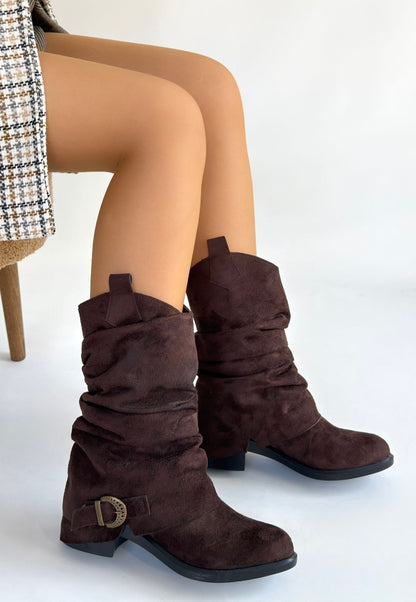 Canty Kahverengi Süet Körüklü Topuklu Çizme