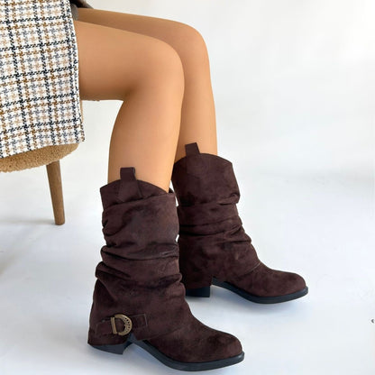 Canty Kahverengi Süet Körüklü Topuklu Çizme