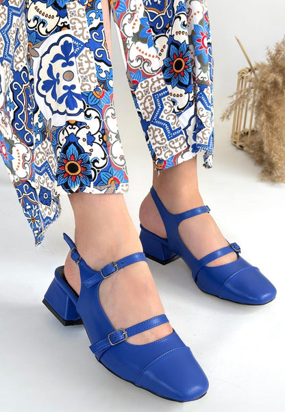 Doran Mavi Cilt Topuklu Ayakkabı