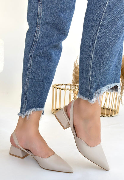 Jenti Bej Cilt Topuklu Ayakkabı