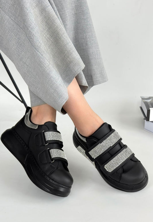 Nino Siyah Cilt Cırt Cırtlı Spor Ayakkabı