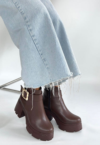 Pinma Kahverengi Cilt Topuklu Bot