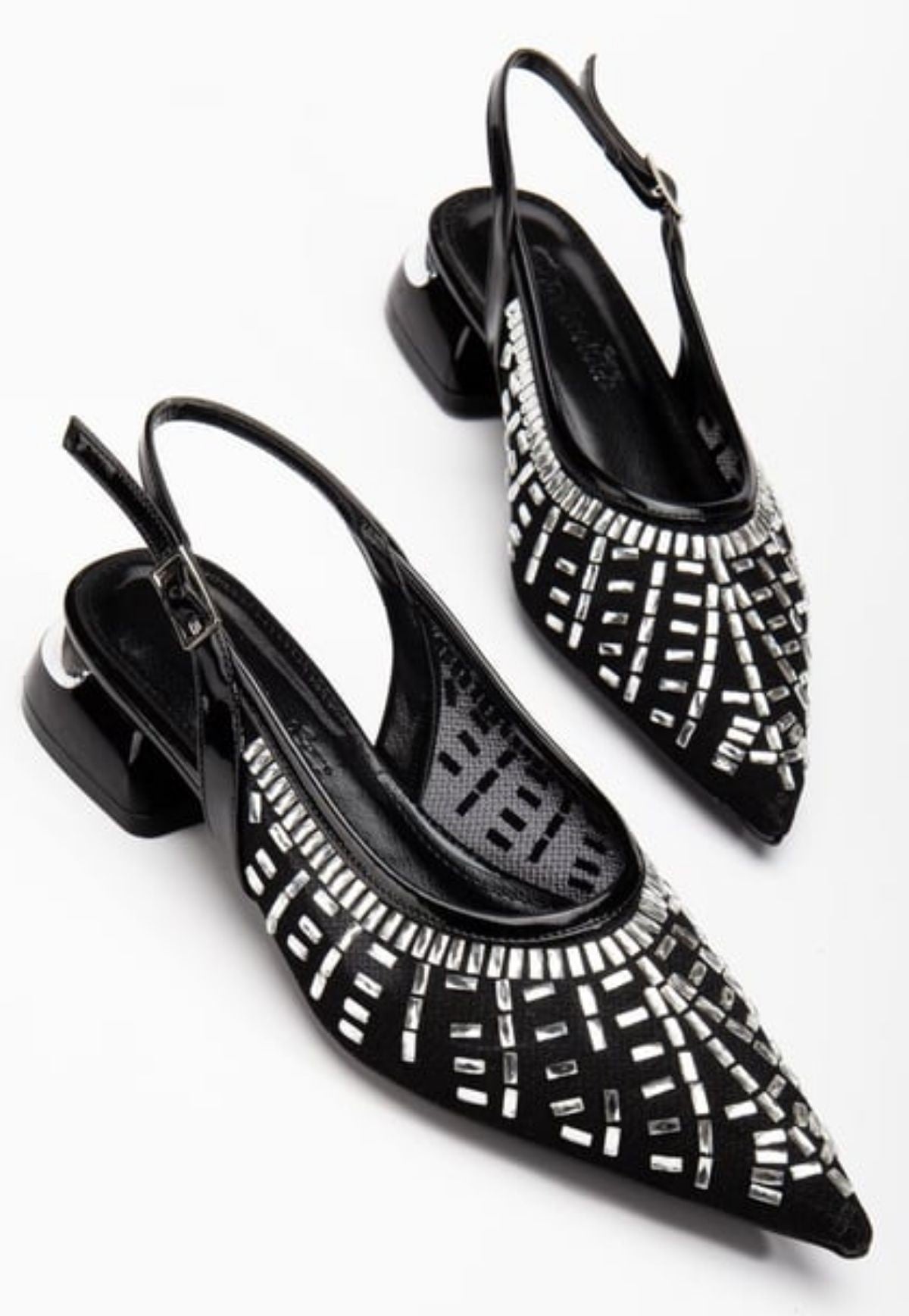 Piyar Siyah Taşlı Topuklu Ayakkabı