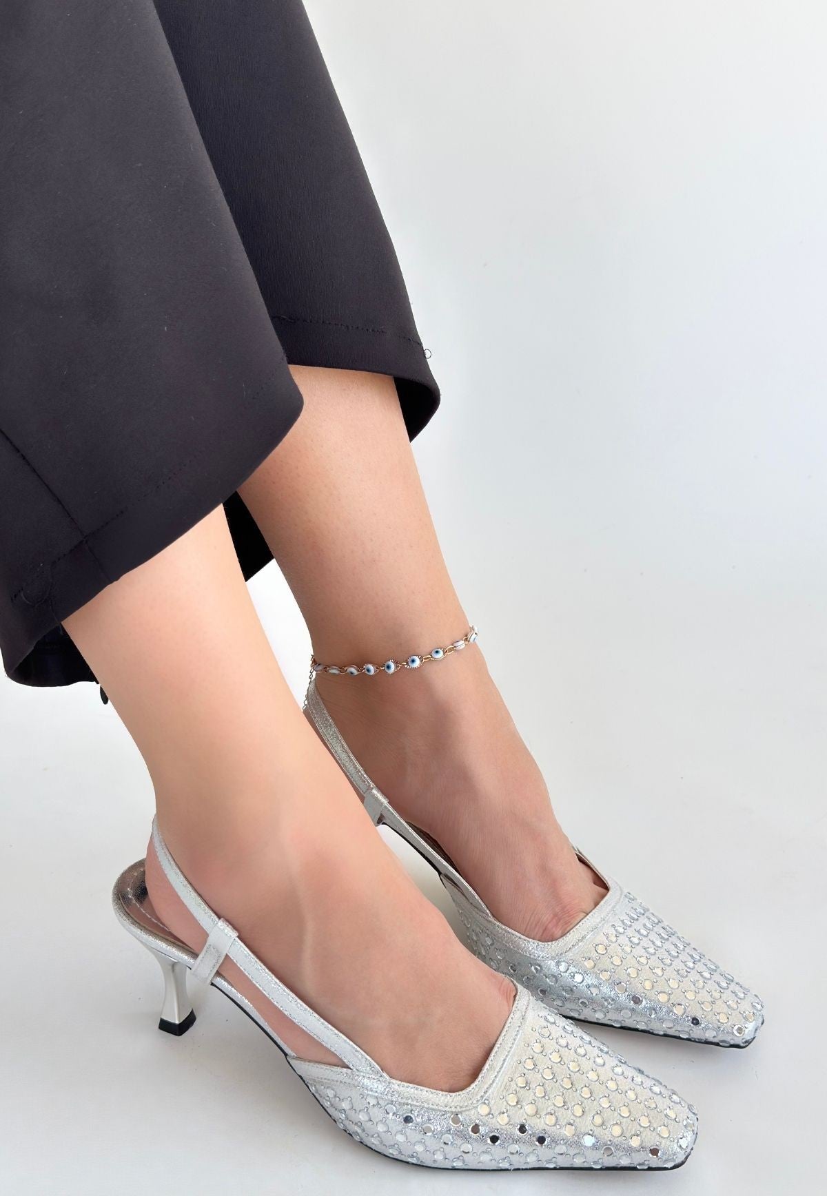 Sione Gümüş Cilt Topuklu Ayakkabı