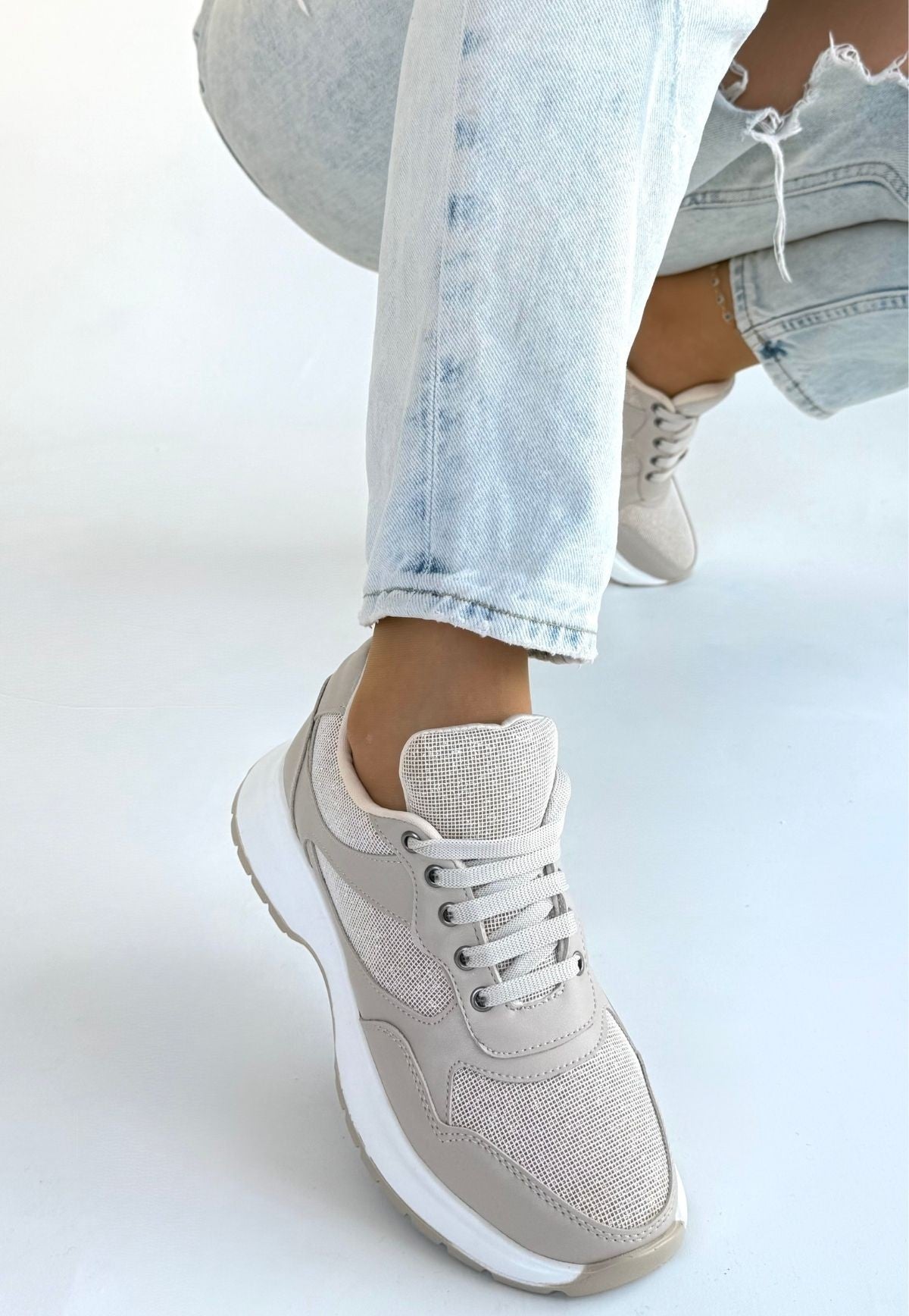 Slar Bej Cilt Bağcıklı Spor Ayakkabı