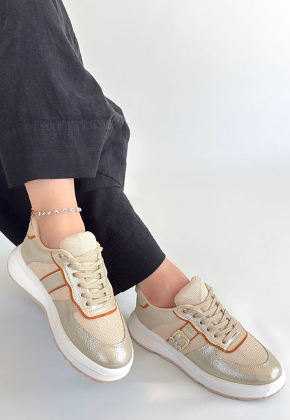 Tanwe Bej Cilt Bağcıklı Spor Ayakkabı