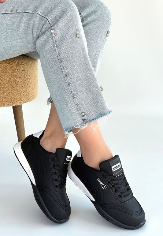 Tawen Siyah Cilt Bağcıklı Spor Ayakkabı