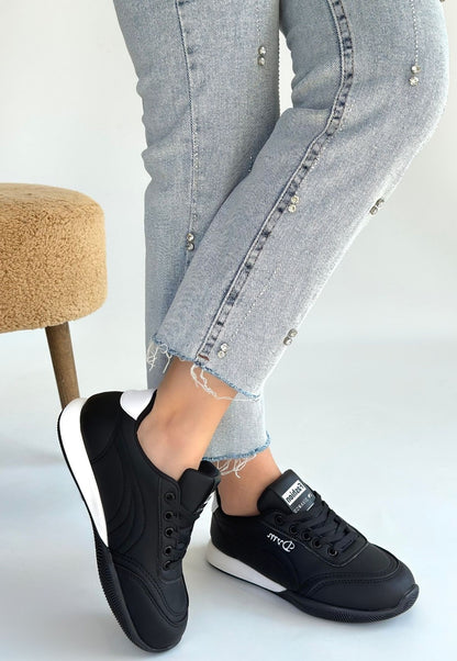 Tawen Siyah Cilt Bağcıklı Spor Ayakkabı