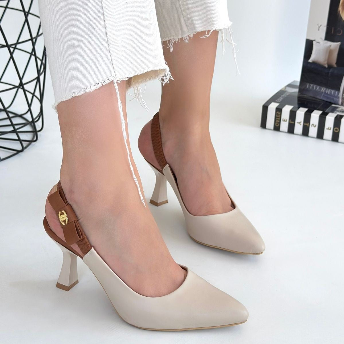 Toran Bej Cilt Topuklu Ayakkabı