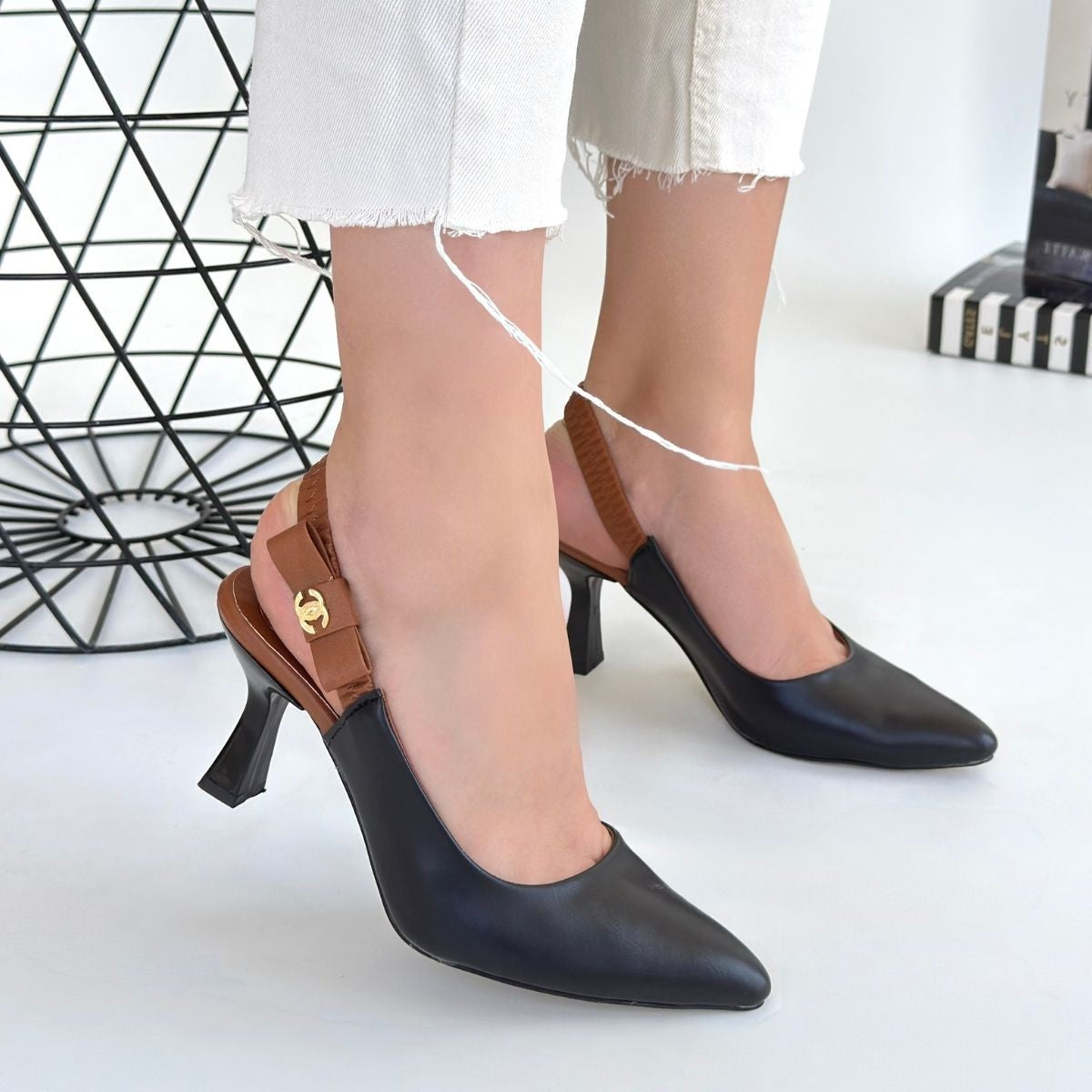 Toran Siyah Cilt Topuklu Ayakkabı