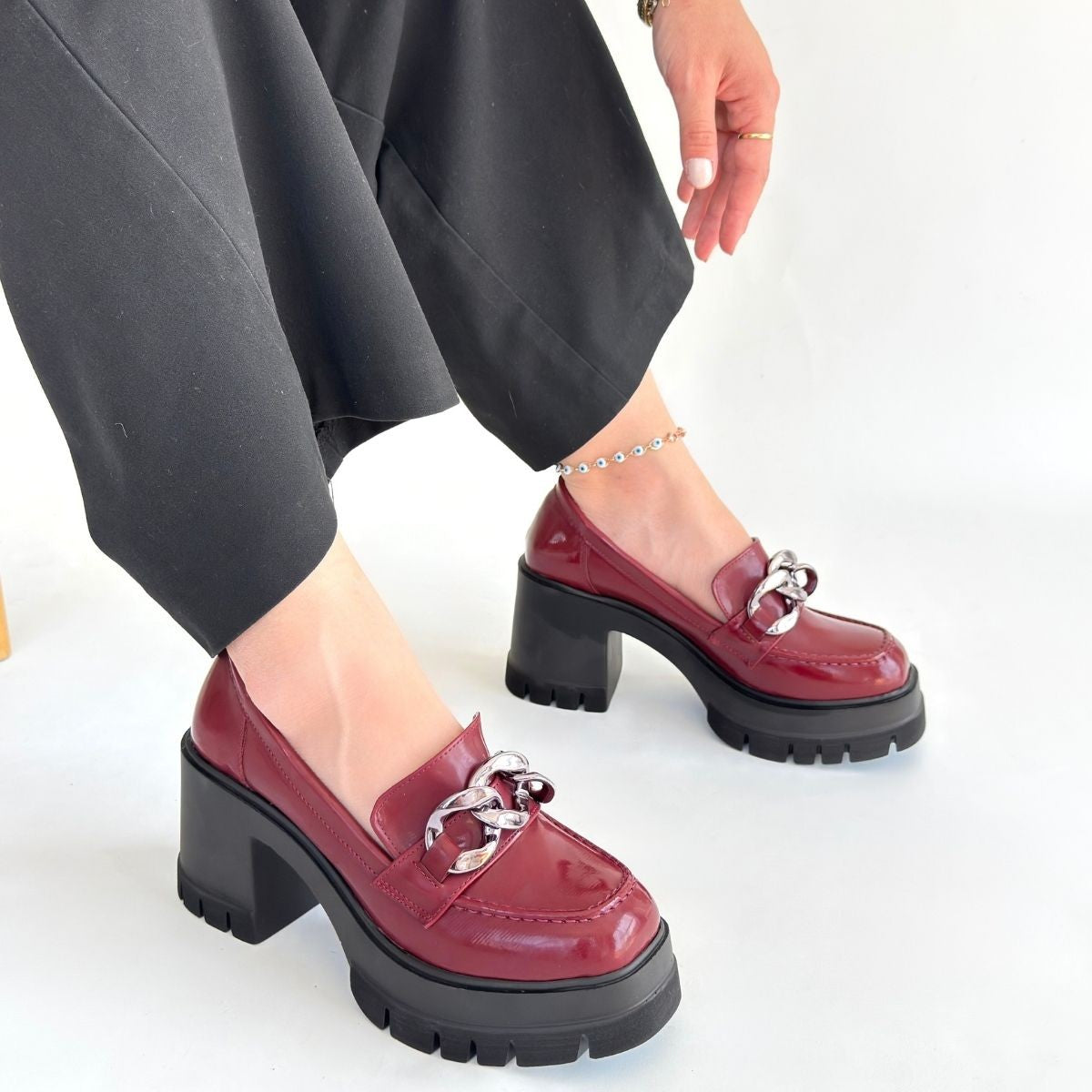 Winar Bordo Rugan Doldu Topuk Ayakkabı