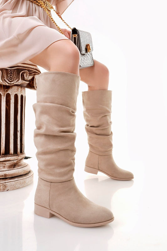 Winda Bej Süet Körüklü Çizme