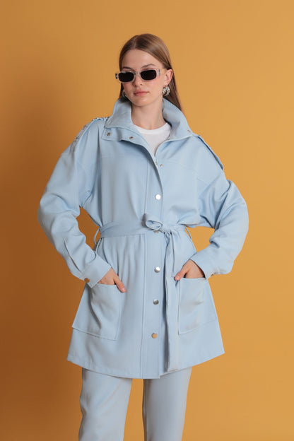 Apoletleri Taşlı Kadın Bebemavi Ceket