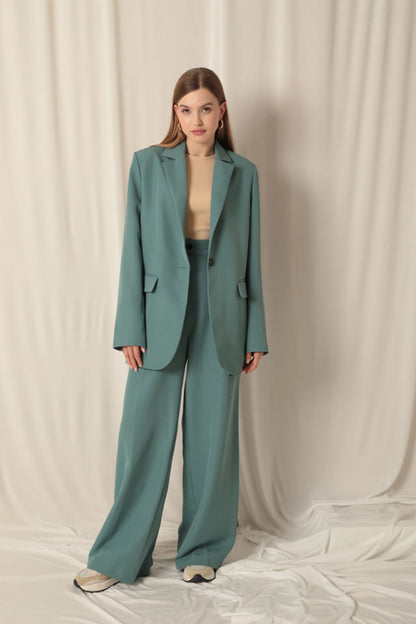 Atlas Kumaş Kadın Oversize Yeşil Ceket