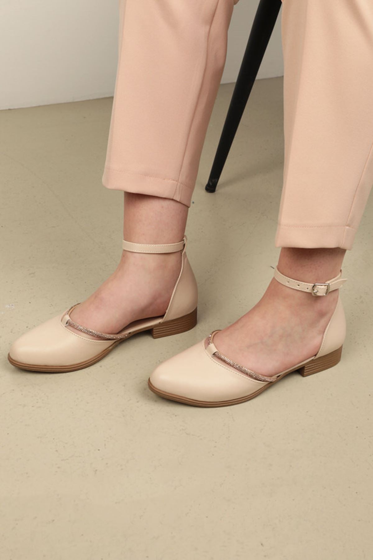 Kadın Kısa Topuklu Abiye Ayakkabı-Ten