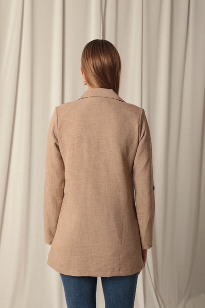 Melanj Keten Kumaş Kadın Taba Ceket