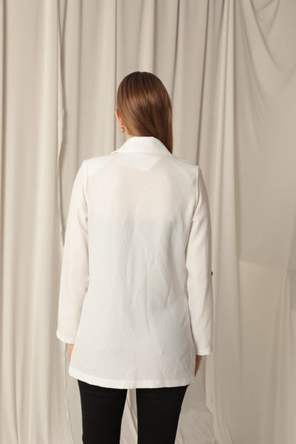 Melanj Keten Kumaş Kadın Ekru Ceket