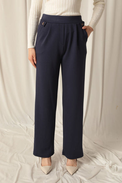 Modal Kumaş Yanları Düğmeli Kadın Lacivert Pantolon