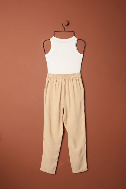 Modal Kumaş Duble Paça Kadın Pantolon-Bej