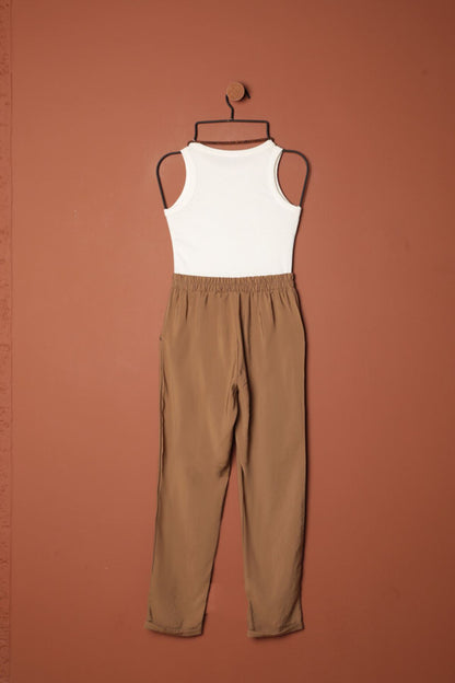 Modal Kumaş Duble Paça Kadın Pantolon-Kahve