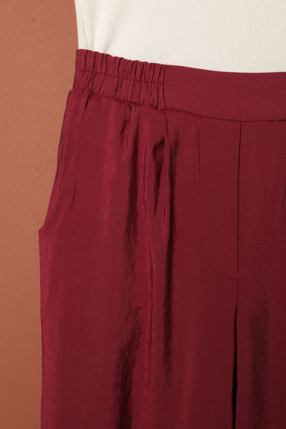 Modal Kumaş Duble Paça Kadın Pantolon-Bordo