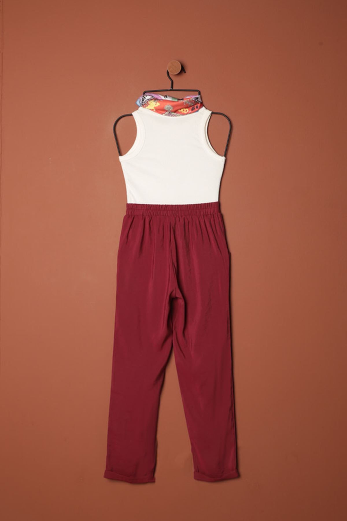 Modal Kumaş Duble Paça Kadın Pantolon-Bordo