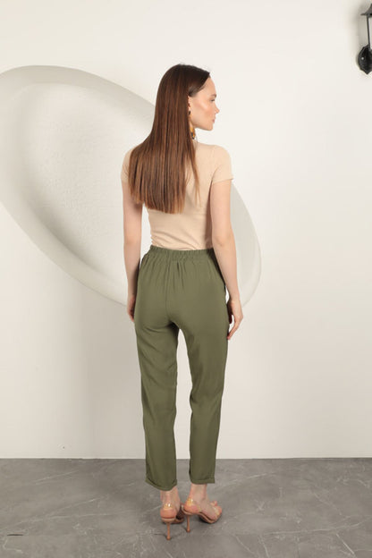 Modal Kumaş Duble Paça Kadın Pantolon-Haki