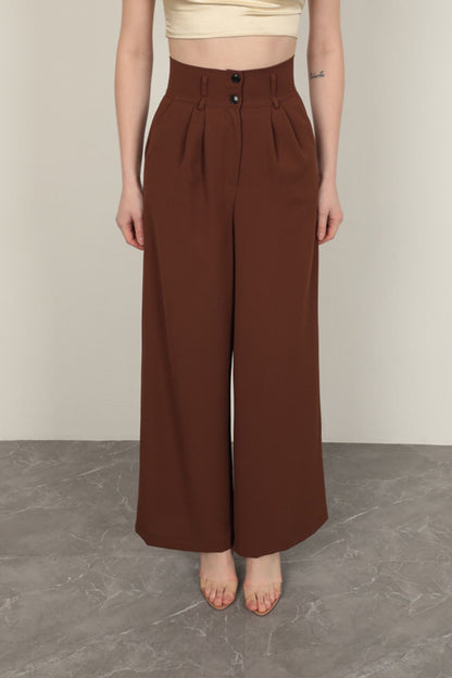 Poliviskon Kumaş Kadın Pantolon-Kahve