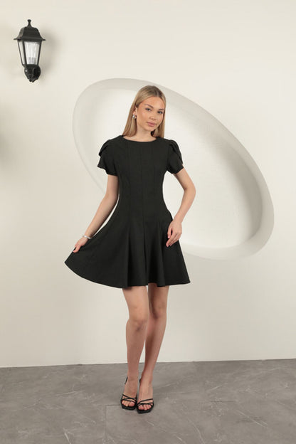 Poliviskon Kumaş Mini Elbise-Antrasit