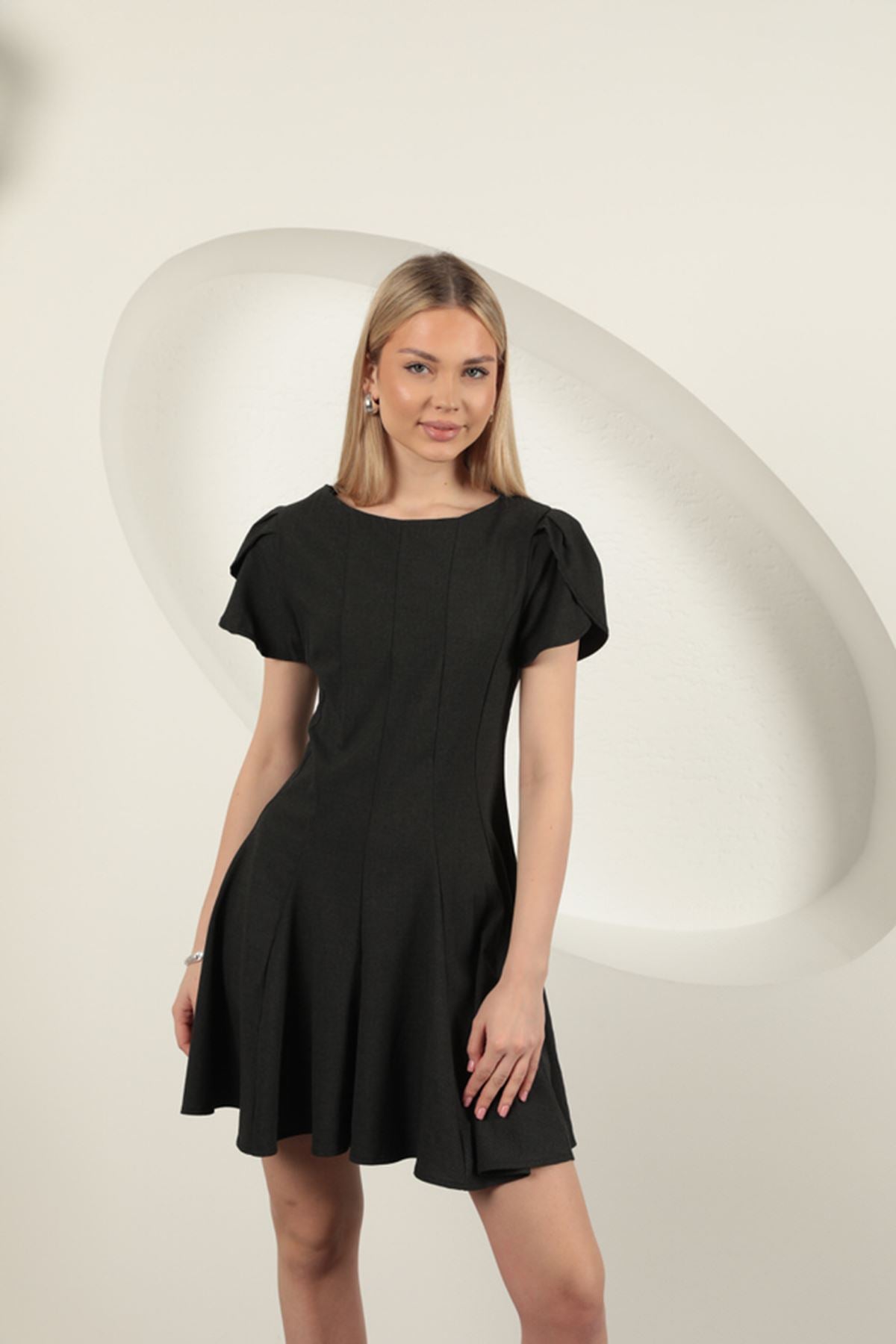 Poliviskon Kumaş Mini Elbise-Antrasit