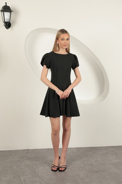 Poliviskon Kumaş Mini Elbise-Antrasit