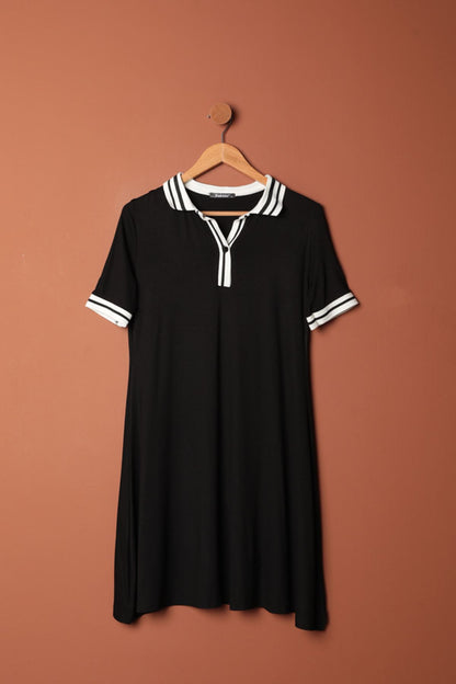 Süprem Kumaş Polo Yaka Elbise-Siyah