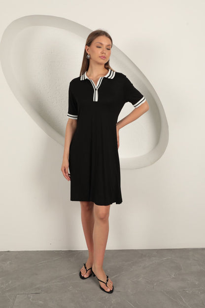 Süprem Kumaş Polo Yaka Elbise-Siyah