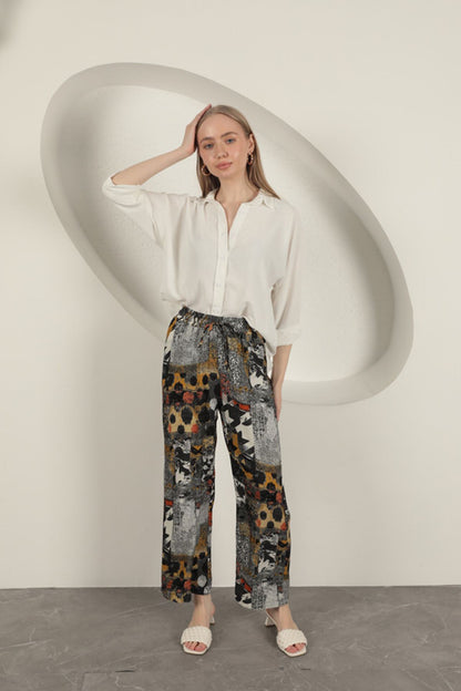 Viskon Kumaş Geniş Kadın Pantolon-Siyah