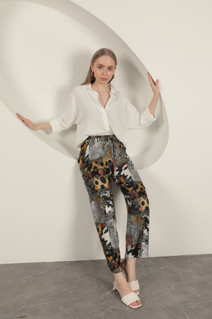 Viskon Kumaş Geniş Kadın Pantolon-Siyah