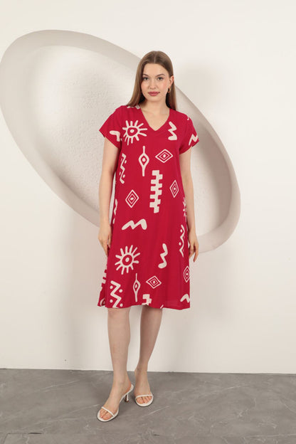 Viskon Kumaş Etnik Elbise-Fuşya