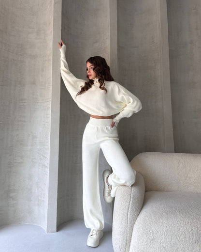 Balıkçı Crop Kazak Ve Pantolon Triko Takım