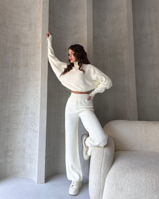 Balıkçı Crop Kazak Ve Pantolon Triko Takım