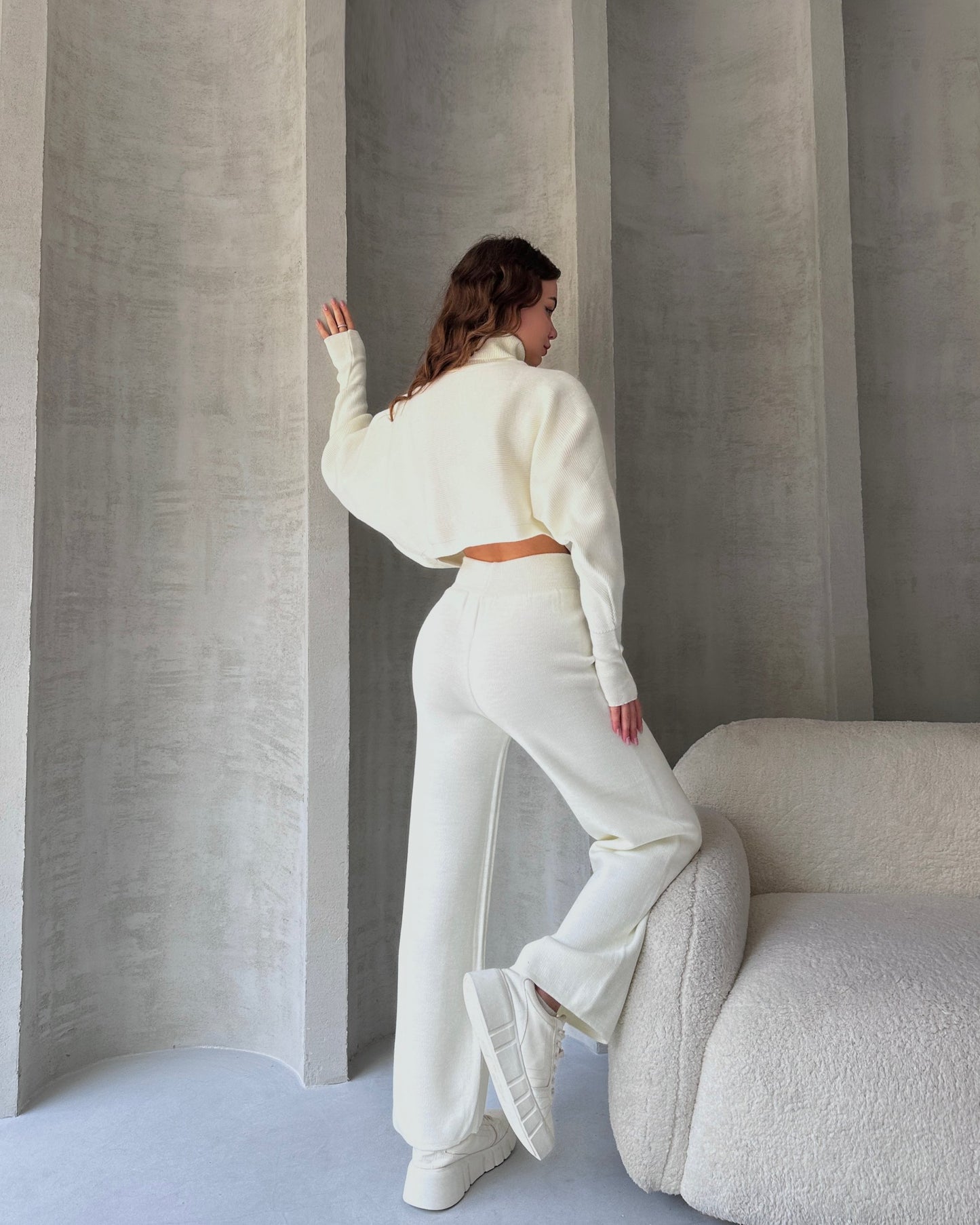 Balıkçı Crop Kazak Ve Pantolon Triko Takım