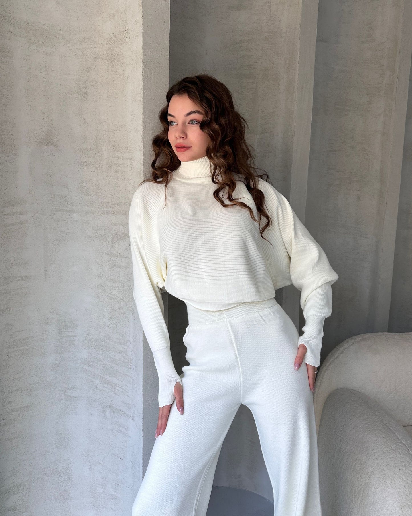 Balıkçı Crop Kazak Ve Pantolon Triko Takım