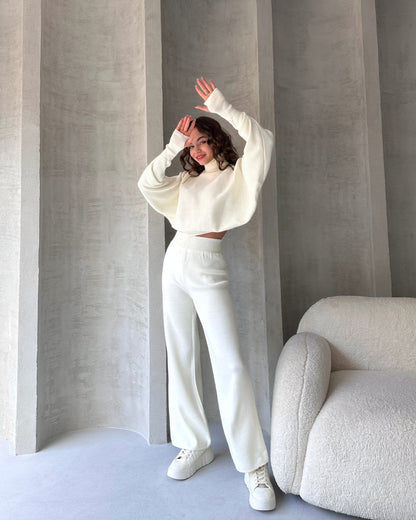 Balıkçı Crop Kazak Ve Pantolon Triko Takım