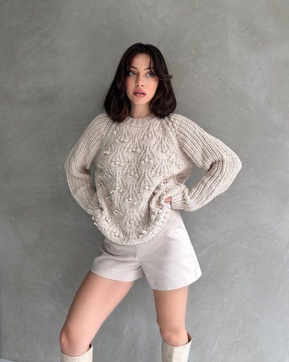 Bisiklet Yaka Bürümcük Detaylı Triko Kazak