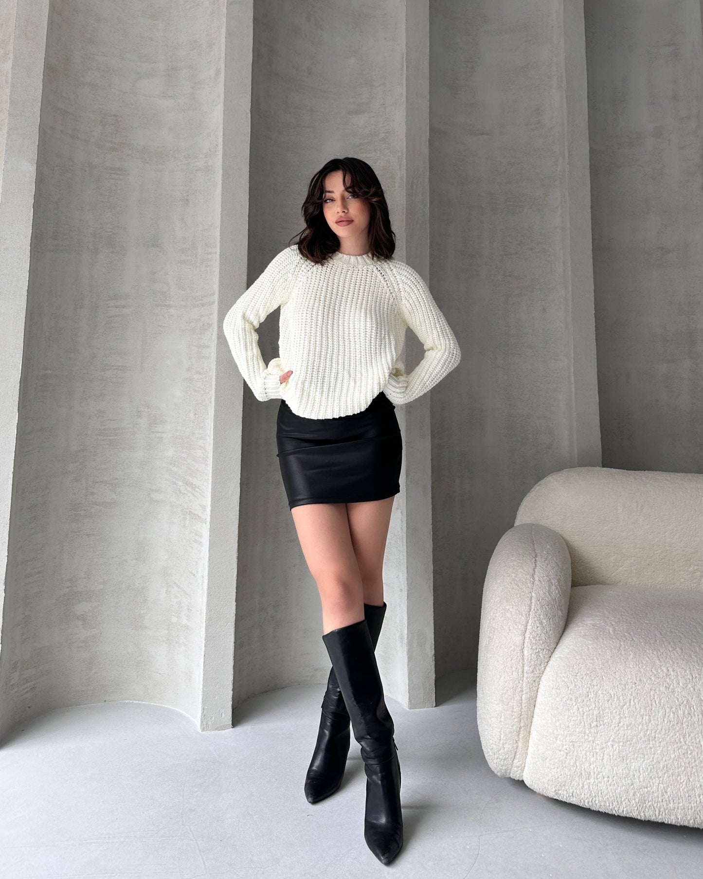 Bisiklet Yaka Selanik Örgü Triko Kazak